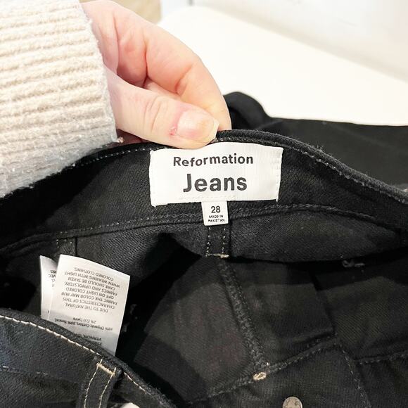 Reformation Alyssa Stretch Denim High Rise Utility Wide Leg Long Jeans Black 28 - Picture 2 of 5